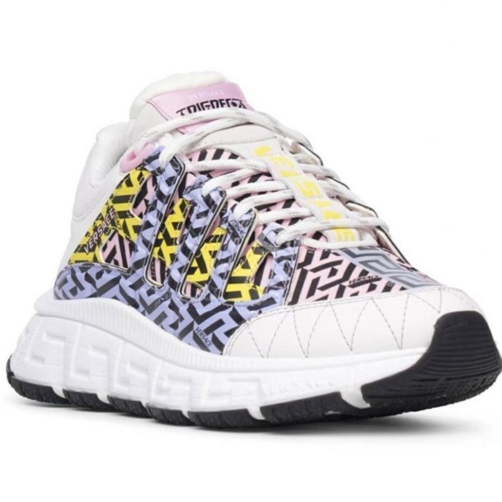 VERSACE Men's Trigreca White Platform Multicolor Monogram Sneakers Size …